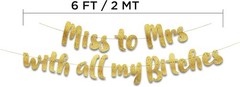 Pre-Strung Gold Glitter Miss to Mrs Bachelorette Banner – Fun Party Decor
