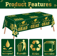 Graduation Decorations 2026 Green and Gold Graduation Tablecloths 2 Pack Congr