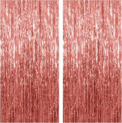 2Pcs Glamorous Rose Gold Tinsel Backdrop for Birthdays and Bachelorette Parties