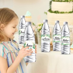 39 Pcs Baby Shower Water Bottle Labels Greenery Plant Baby Shower Bottle Stic…