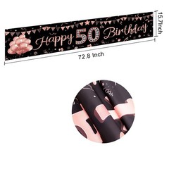 Happy 50th Birthday Banner Decorations for Women, Rose Gold 50 Birthday Sign Par
