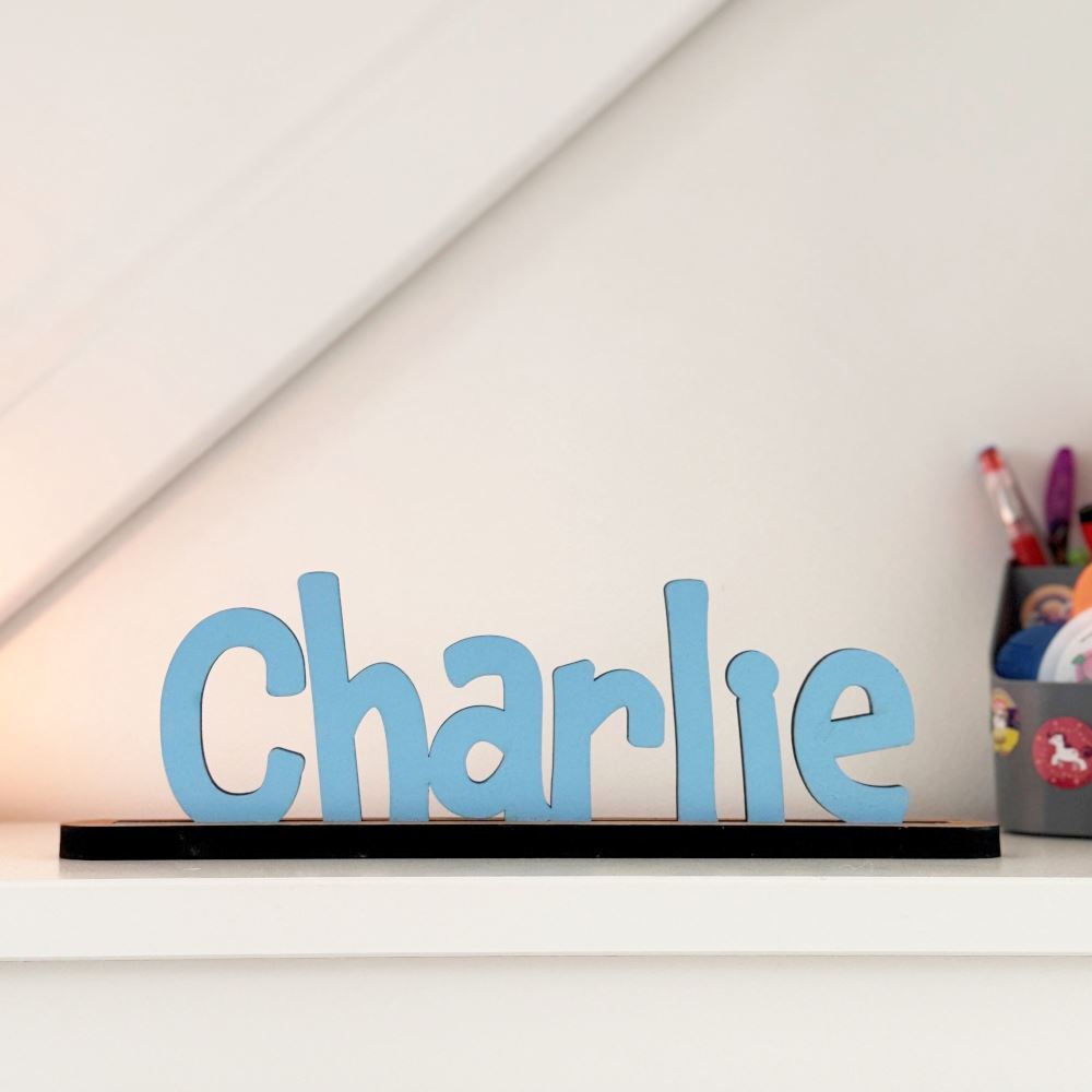 Personalised Wooden Name Shelf Signs with Base | Nursery Gift Bedroom Decoration