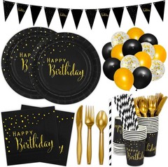 DYLIVeS Black Birthday Party Decorations Gold Foil Dots Happy Birthday Party …