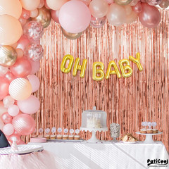 Thicken Rose Gold Tinsel Backdrop 4 Pack 13.2X8.2 FT, Foil Fringe Curtains, Birt