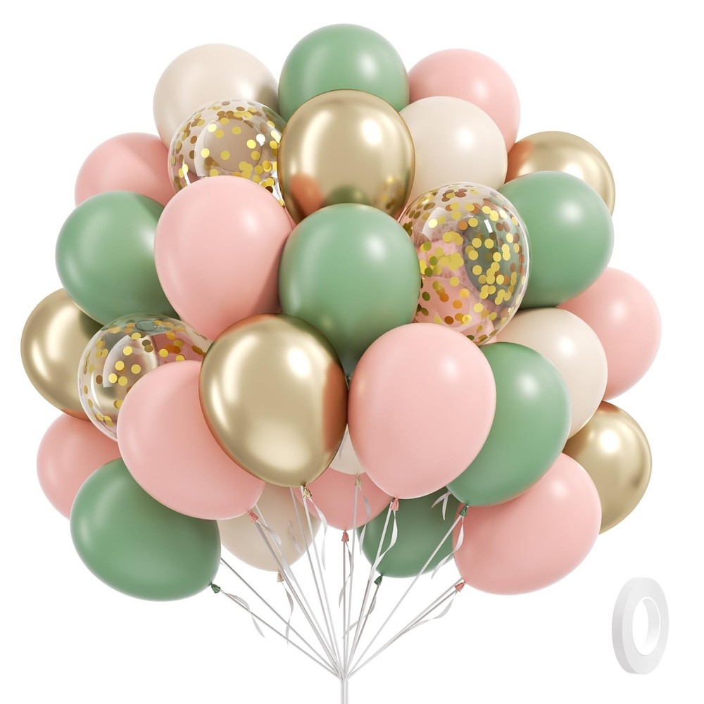 60 Metallic Gold Pink And Sage Green Baby Shower Balloons Party Decorations Girl
