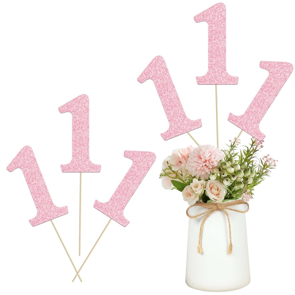 12 PCS Pink 1st Birthday Centerpieces Glitter Number 1 Table Topper Decor