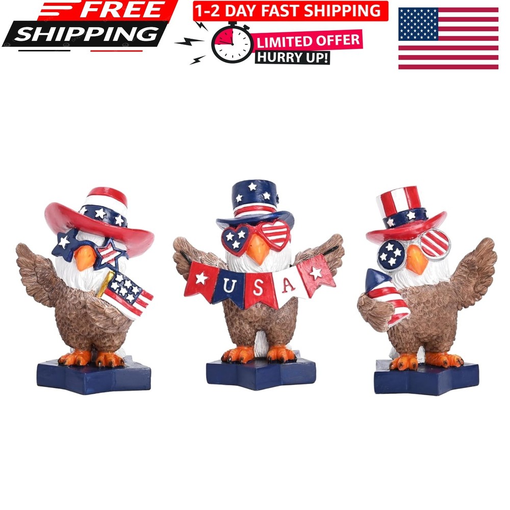 3-Piece Patriotic Eagle Statue Set – Vibrant Americana Decor for 4th of July