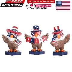 3-Piece Patriotic Eagle Statue Set – Vibrant Americana Decor for 4th of July