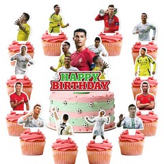 25Pcs Soccer Ronaldo Party Supplies Pack Includes 1 Cake Topper 24 Cupcake To…
