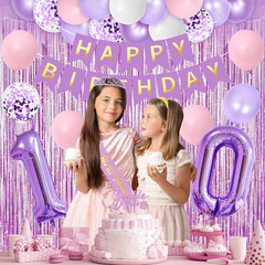Purple Pink 10Th Birthday Decorations for Girls, Double Digits Birthday Party Su