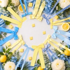 Butter Themed Bow Garland Banner – Blue Yellow Gingham Ribbon – Decor