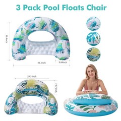 3 Pack Pool Floats Adult, Pool Floaties with Two Cup Holders & Handles, Infla…
