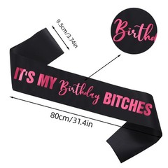It’s My Birthday Bitches Black Satin Sash with Pink Foil for Women