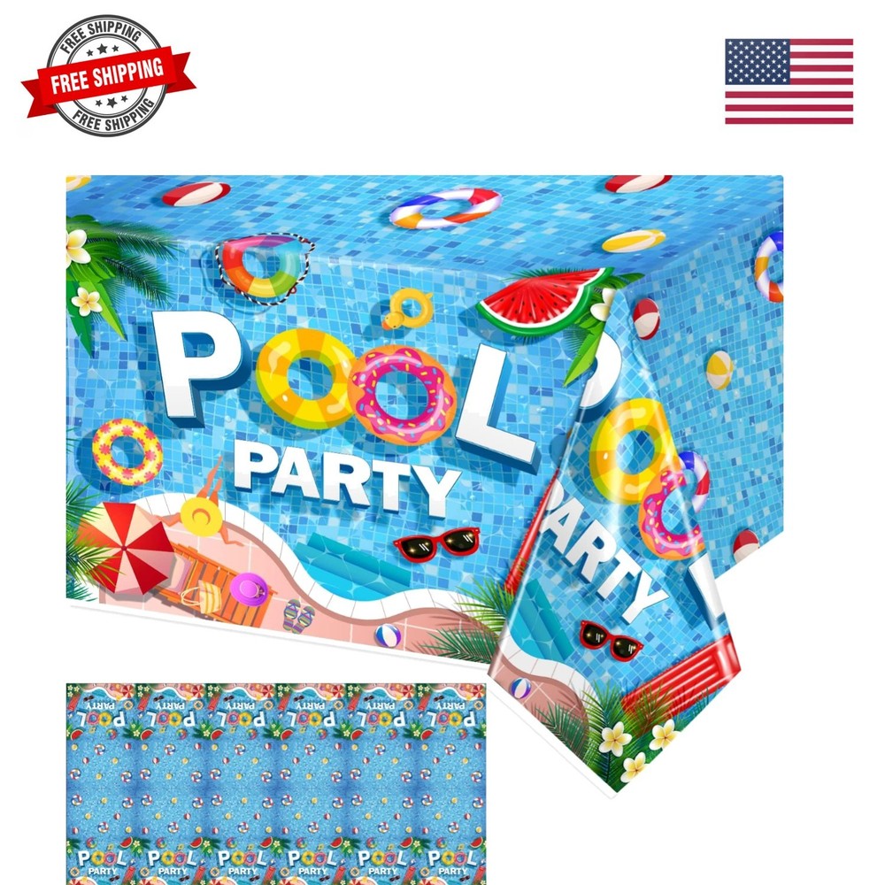 3 Pieces Pool Party Supplies Pool Party Tablecloth, Summer Decorations Table …