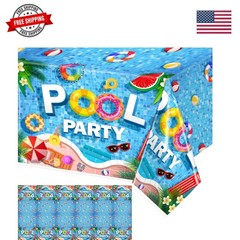 3 Pieces Pool Party Supplies Pool Party Tablecloth, Summer Decorations Table …