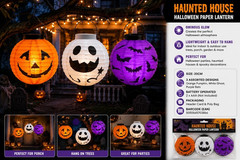 Halloween LED Paper Lantern Pumpkin Orange Hanging Decoration Glow Party Light