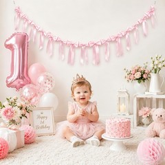 2pcs Pink Bow Garland Birthday Decorations Baby Shower Banner