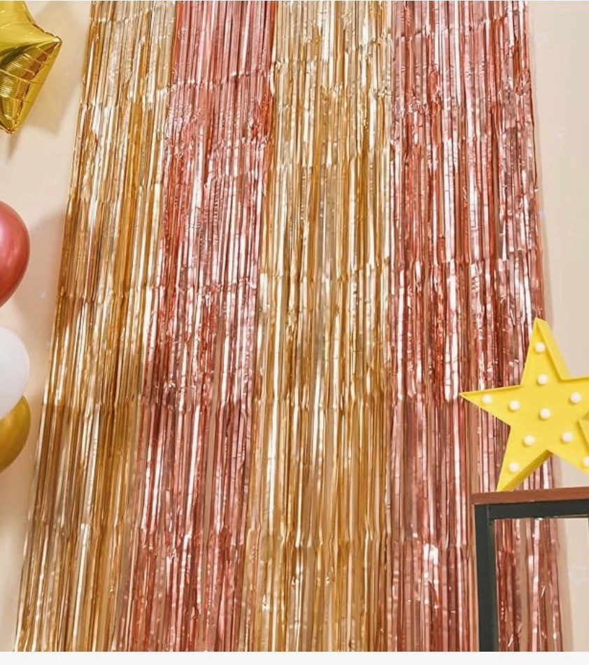 New 4-pack Pink and Gold Party Streamer Foil Fringe Curtains Backdrop