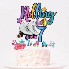 7 PCS Rolling into 7 Roller Skate Cake Toppers Set 7th Birthday Party Decor