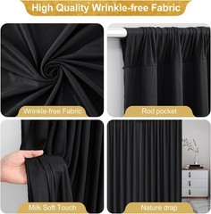 16x10FT Black Backdrop Curtains for Wedding Parties, Wrinkle Polyester