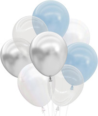 Blue, Pearl White, Clear, Silver, Latex Balloons – 25 Pk, 12″ | Cloud Nine Bache