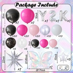 Y2K 2000S Party Decorations, 135Pcs Hot Pink Black Hip Hop Balloons Arch Garl…