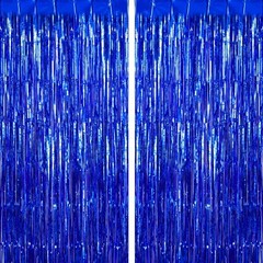 2 Pack Fringe Curtains Backdrops, Foil Fringe Curtains, Door Streamers for Blue