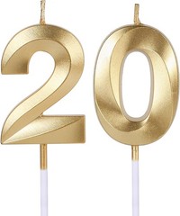 Gold 20th Birthday Candles for Cakes, Number 20 2 Glitter 1 9 inch,