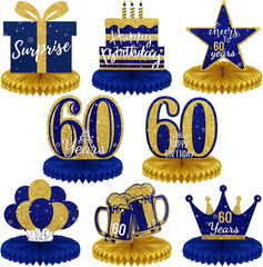 8 Piece Blue Gold 60th Birthday Table Decorations 60th Birthday Honeycomb Center