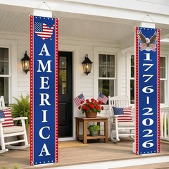 Patriotic Porch Banners 2 Pack for USA America 250th Anniversary Decorations