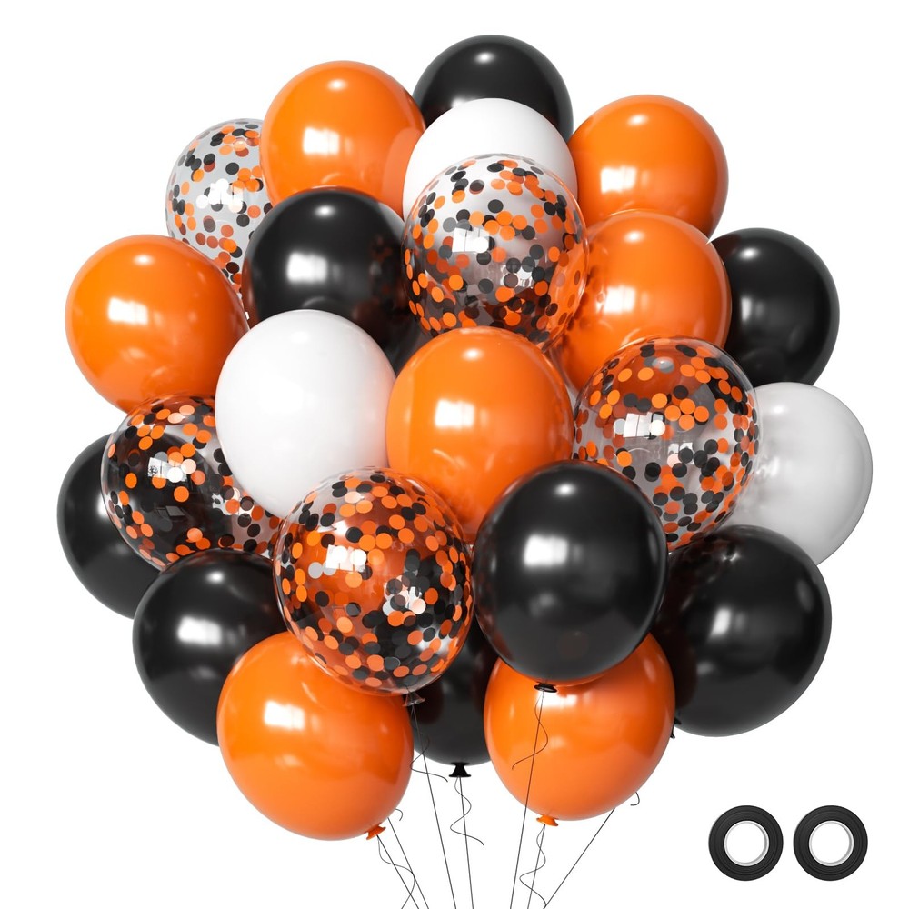 50 Pcs Black Orange Halloween Balloons 12 Inch Party Decor