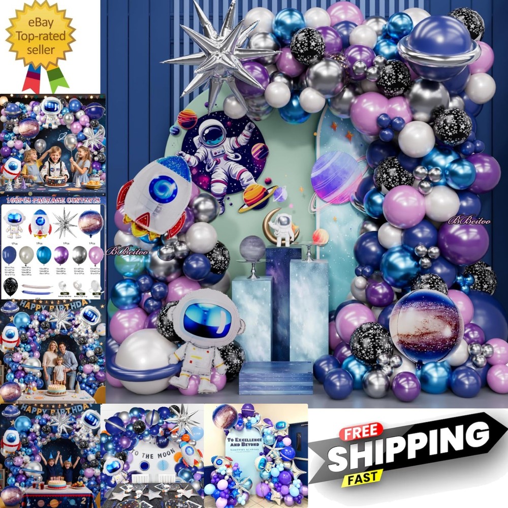 168PCS Space Themed Party Decorations Outer Galaxy Balloon Arch Kit with Blue…