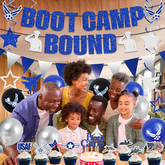 Air Force Party Decorations, Blue Boot Camp Bound Themed Birthday Banner, Farewe