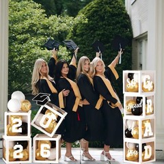 2026 Graduation Party Decorations, 4Pcs White Boxes with 30Pcs Black White Go…