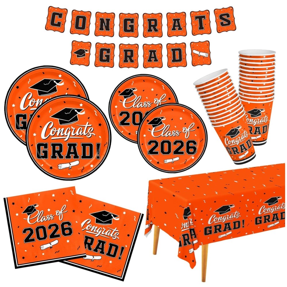 Complete Graduation Tableware Set in Orange