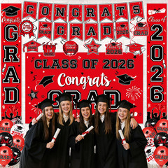 2026 Graduation Decorations, Red and Black Graduation Decorations Set with Congr