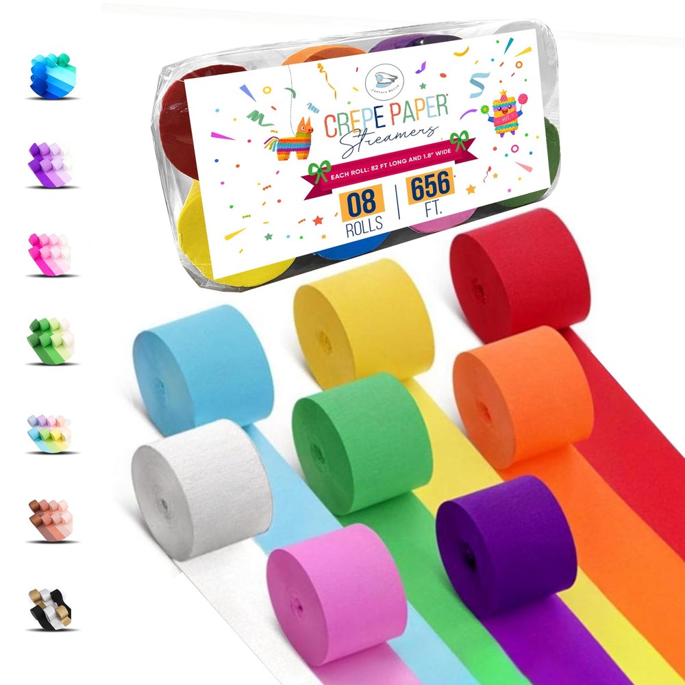 8 Crepe Paper Streamers Rolls, 656ft Pack of Unique 8 Rainbow Streamers Party…