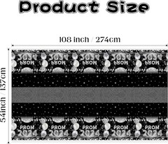 Prom 2024 Graduation Tablecloths Black/Silver (108″×54″) (Pack of 12)
