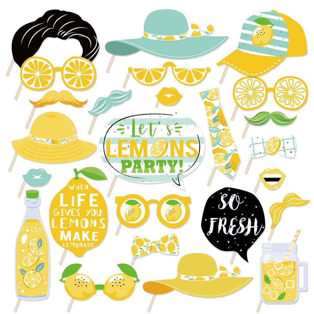 25 PCS Lemon Photo Booth Props With Stick Citrus Lemonade Selfie Party Supply