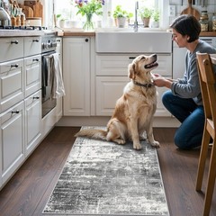Abstract 2×4 Entryway Area Rugs: Washable Water Resistant 2×4, Black/Grey