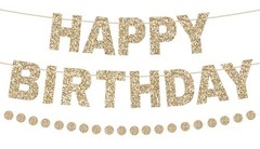Happy Birthday Banner Pre-Strung Glitter Birthday Party Decorations NO Gold