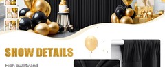 16x10FT Black Backdrop Curtains for Wedding Parties, Wrinkle Polyester