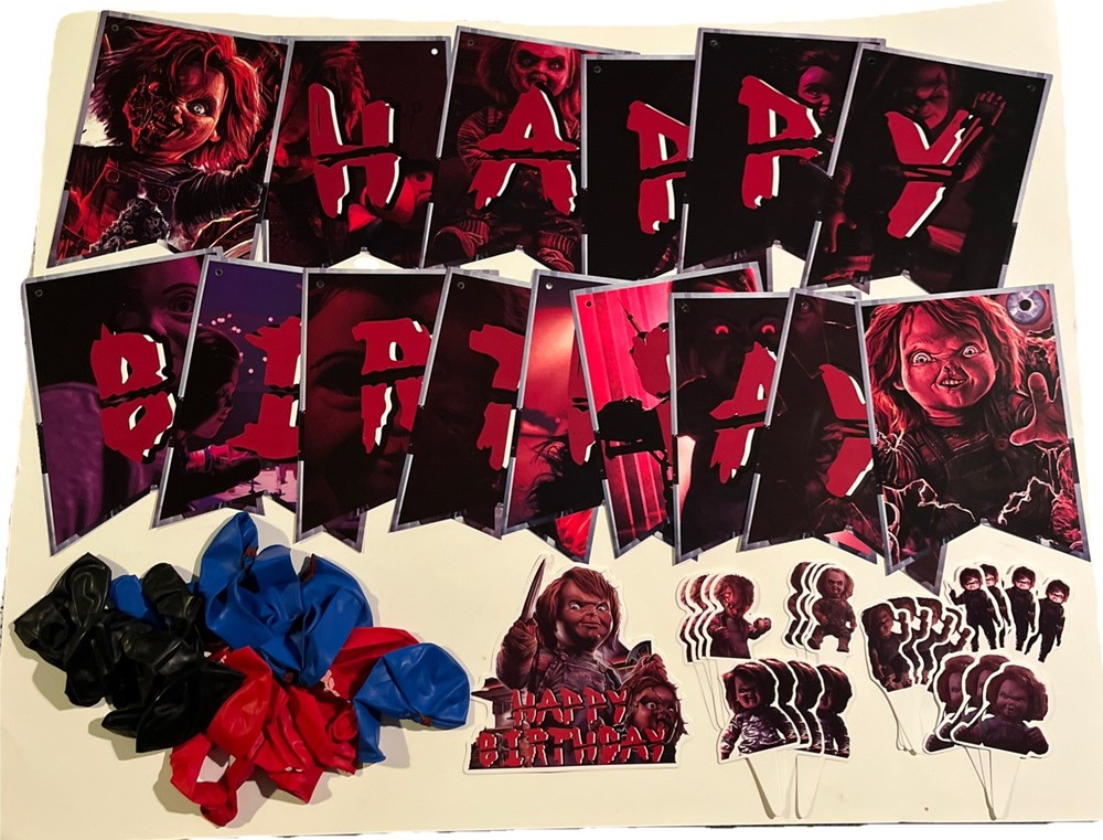 Chucky Doll Horror Themed Birthday Party Decorations – 44 Pieces & Balloons NEW
