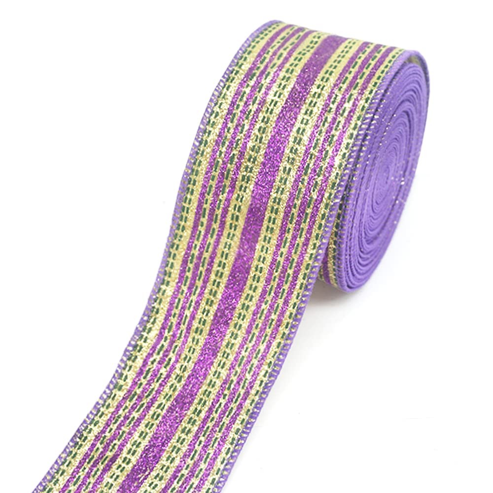 Mardi Gras Fabric Ribbons 10 Yards, Mardi Gras Gold Purple Glitter Strips Bur…