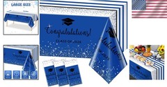 3 Pack Class of 2026 Graduation Tablecloths Blue Black Foil Dot Rectangular P…