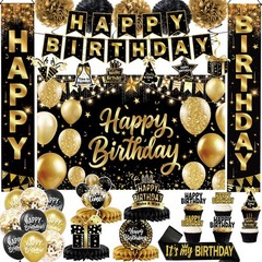 Decorations for Men , Black and Gold Party Decorations, Backdrop, Honeycomb C…