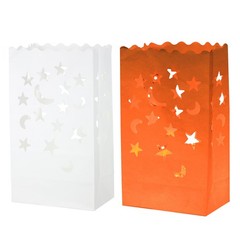 White Paper Luminary Bags, 10 Pcs Star Moon Flame Resistant Candle Bags