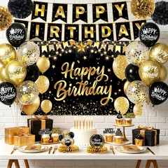Decorations for Men , Black and Gold Party Decorations, Backdrop, Honeycomb C…