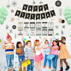 Classroom Birthday Decorations, 48 Pcs Greenery Cutouts, Nature Poster, Black
