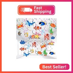 54 Pcs Under The Sea Party Decorations Ceiling Hanging Swirls Ocean Party Decora